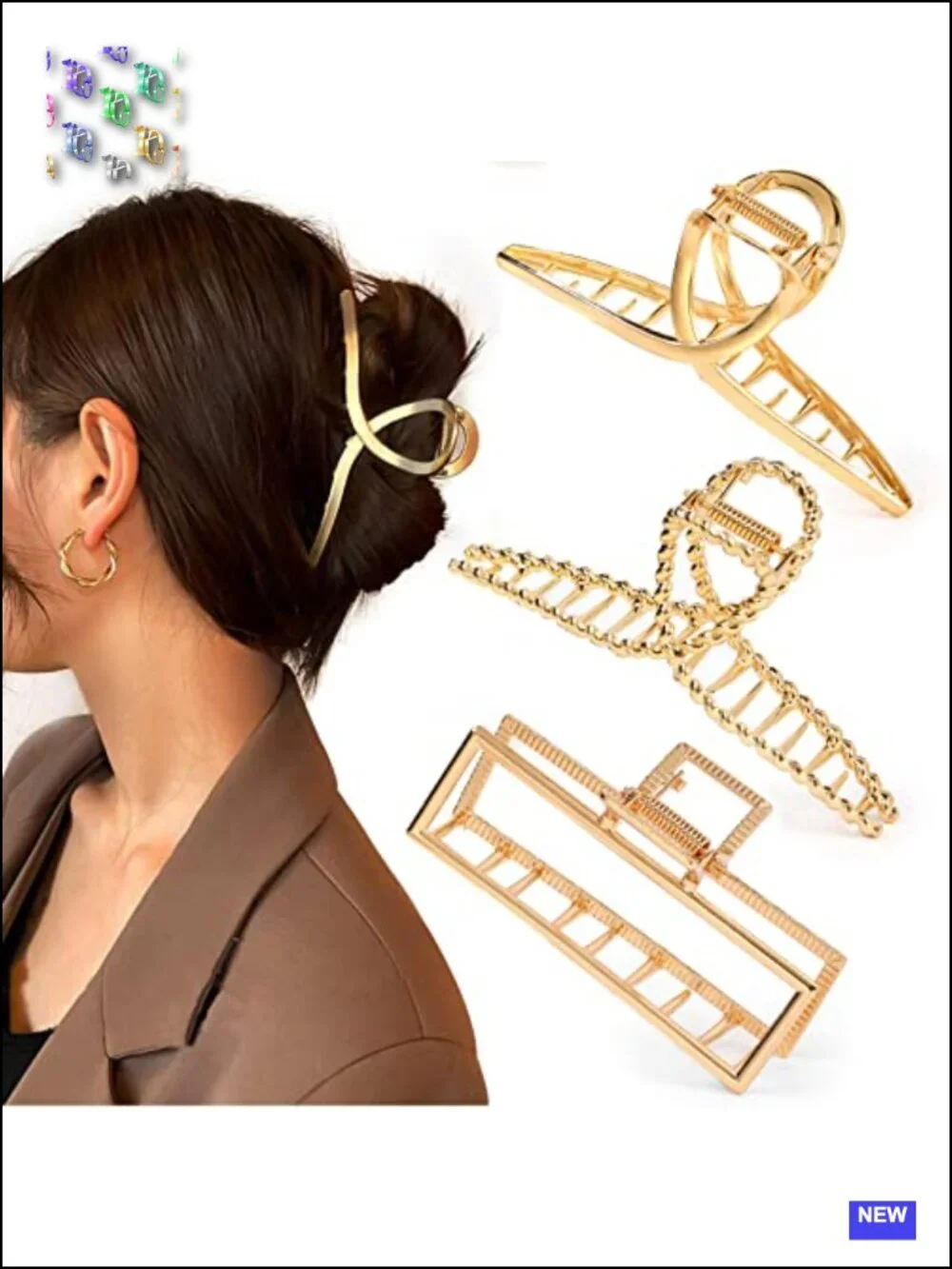 3 Large Metal Claw Clips for Thick Hair, Non-Slip Strong Hold Hair Accessories